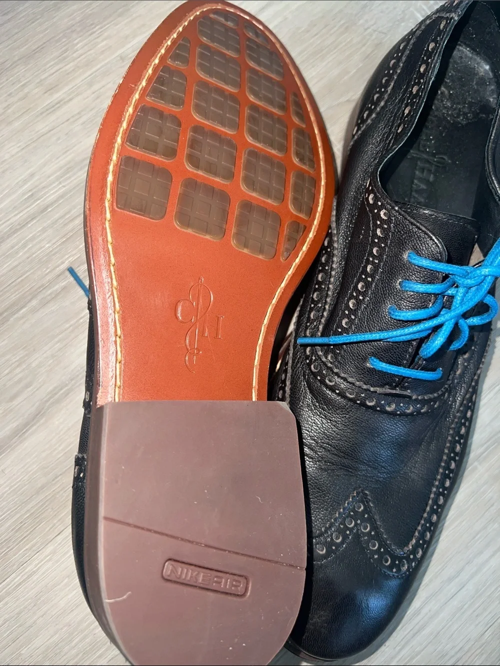 Cole Haan Black Wingtip Dress leather Shoes Sz 9 workwear office evening